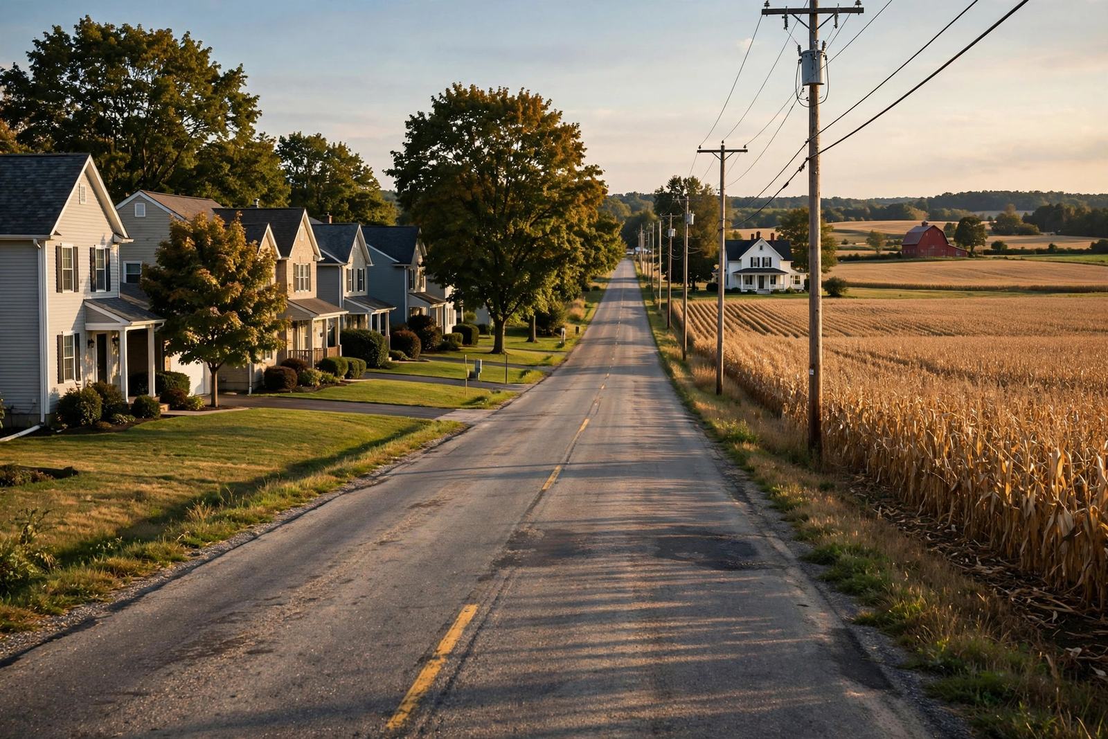 Township road with suburban homes beside farmland in Conewago Township near Elizabethtown