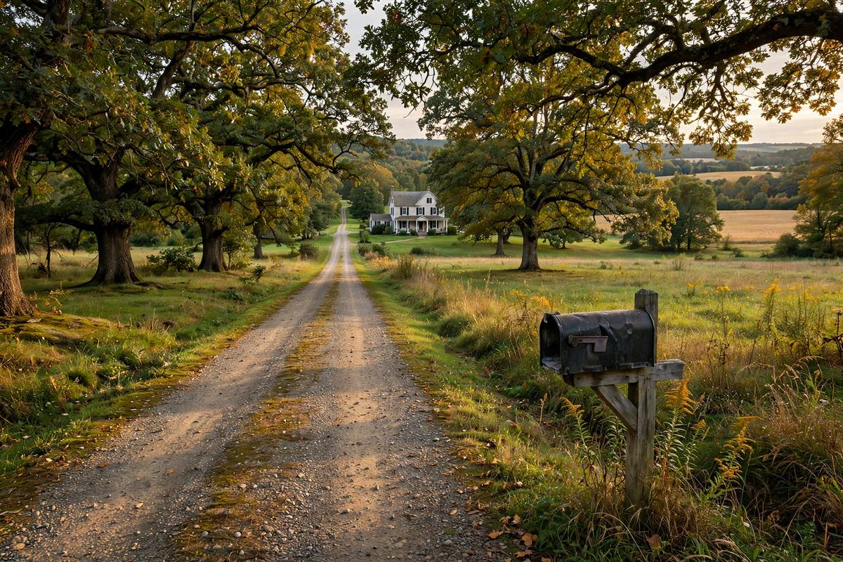 Long gravel lane leading to a rural home on a large lot near Milton Grove outside Elizabethtown