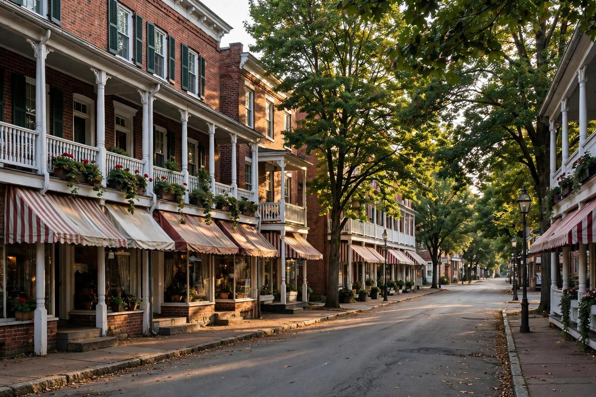 Historic brick storefronts on Market Street in Elizabethtown borough