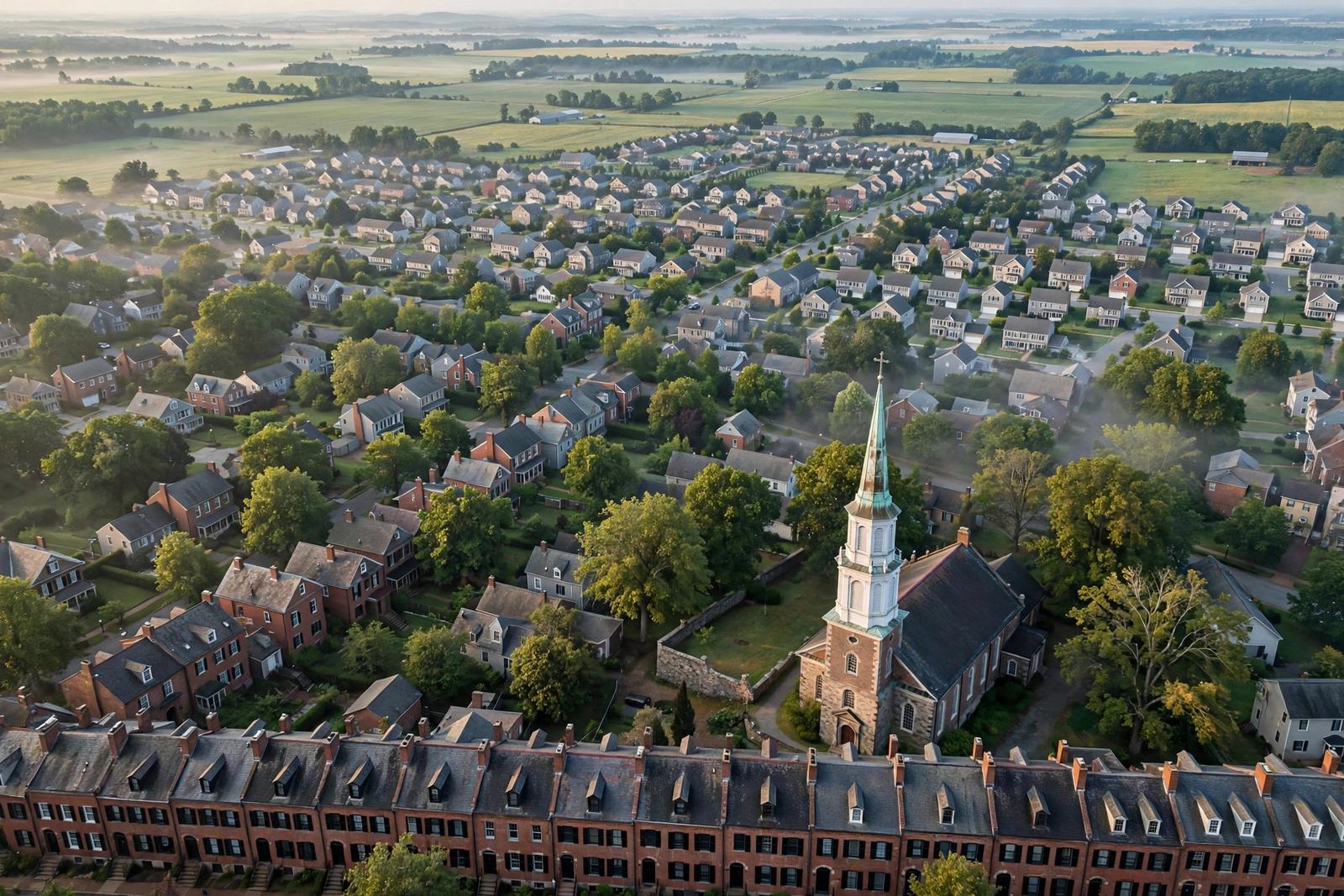 View over Elizabethtown borough rooftops toward the surrounding Lancaster County townships