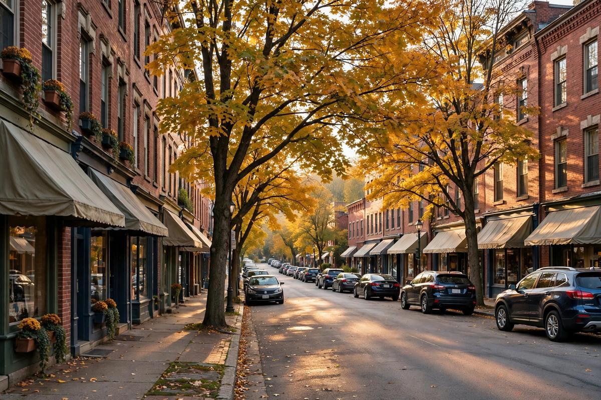 Tree-lined street of brick homes in Elizabethtown borough where older water service lines are common