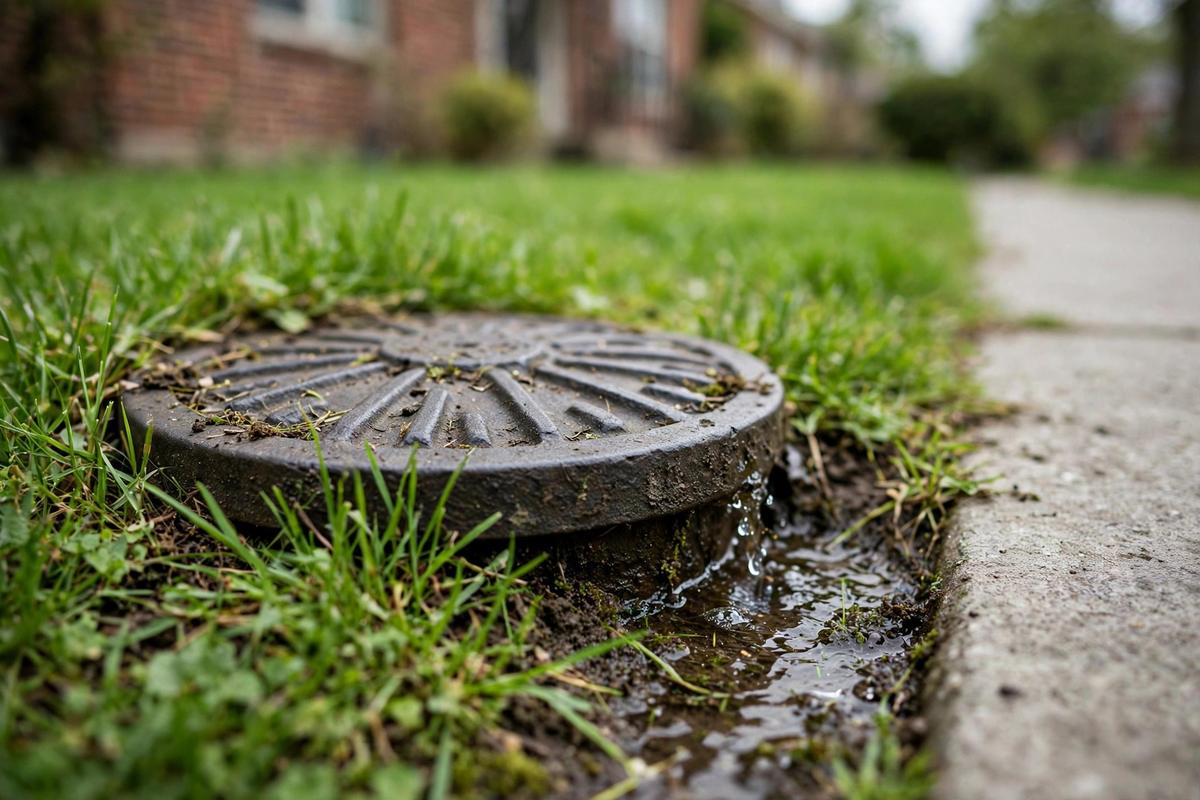 Water meter box at the curb in front of a home in Elizabethtown