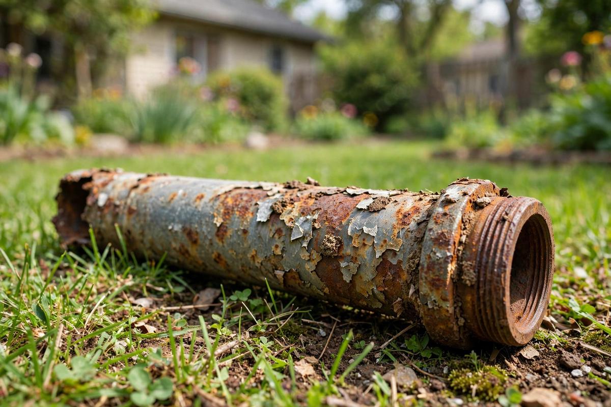 Old rusted galvanized water pipe removed from an Elizabethtown yard