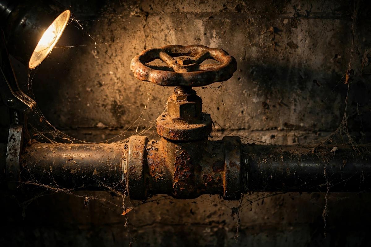Seized corroded gate valve on a water pipe in an Elizabethtown basement